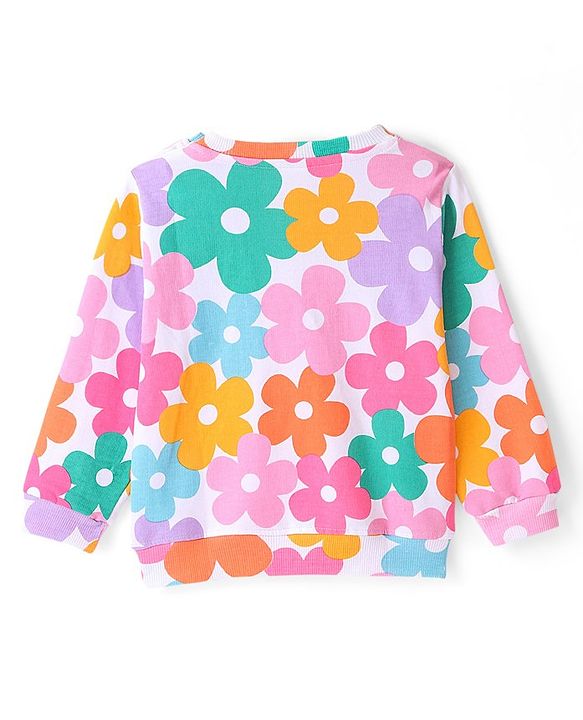 Babyhug 100% Cotton Full Sleeves Sweatshirt With All Over Floral Print - White
