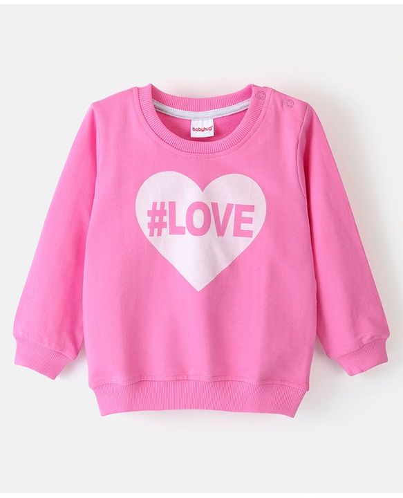 Babyhug 100% Cotton Knit Full Sleeves Sweatshirt With Text Print - Pink