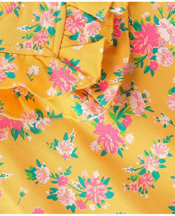Babyhug 100% Cotton Full Sleeves Sweatshirt With Floral Print & Frill Detailing - Yellow