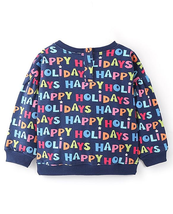 Babyhug 100% Cotton Knit Full Sleeves Sweatshirt With Text Print - Navy Blue