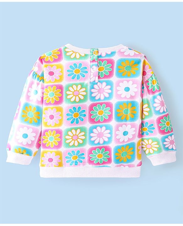 Babyhug Cotton Full Sleeves Sweatshirt with Floral Print - White & Pink