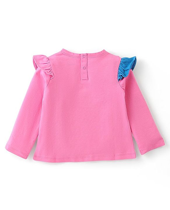 Babyhug 100% Cotton Knit Full Sleeves Tee with Butterfly Graphics & Frill Detailing - Pink