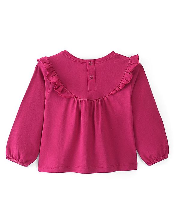 Babyhug Cotton Knit Full Sleeves T-Shirt Floral Embroidery - Red
