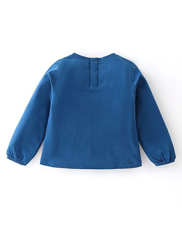 Babyhug 100% Cotton Knit Full Sleeves T-Shirt with Butterfly Graphics & Applique Detailing - Blue