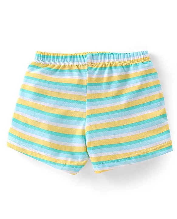 Babyhug 100% Cotton Trunk Striped & Frog Print Pack Of 3 - Yellow White & Green