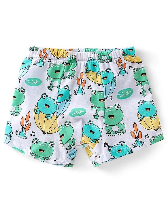 Babyhug 100% Cotton Trunk Striped & Frog Print Pack Of 3 - Yellow White & Green