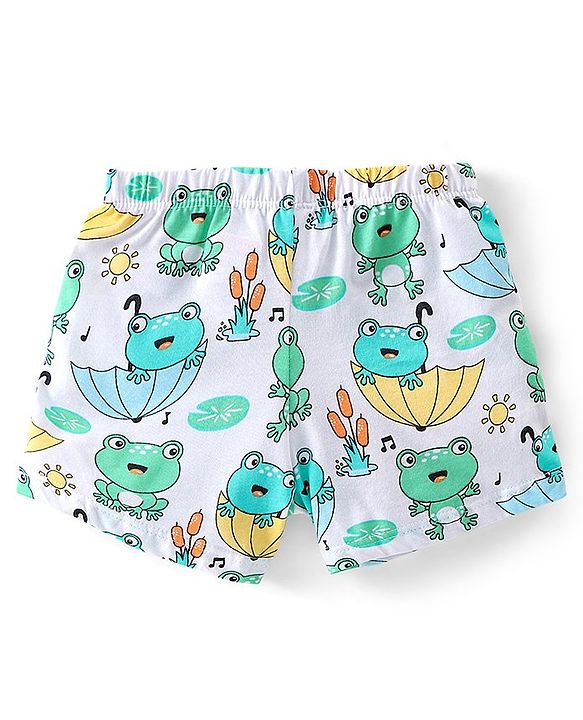Babyhug 100% Cotton Trunk Striped & Frog Print Pack Of 3 - Yellow White & Green
