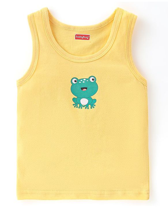 Babyhug 100% Cotton Sleeveless Sando Froggy Printed Pack of 3 - Blue Green & Yellow