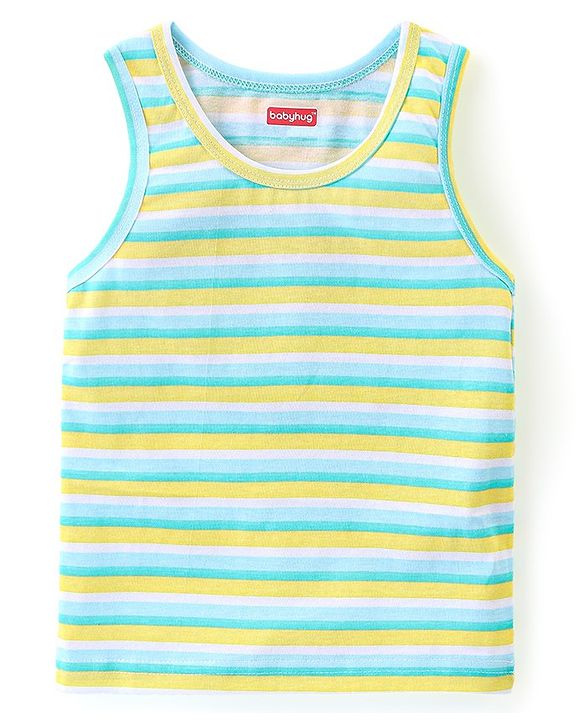Babyhug 100% Cotton Sleeveless Sando Froggy Printed Pack of 3 - Blue Green & Yellow