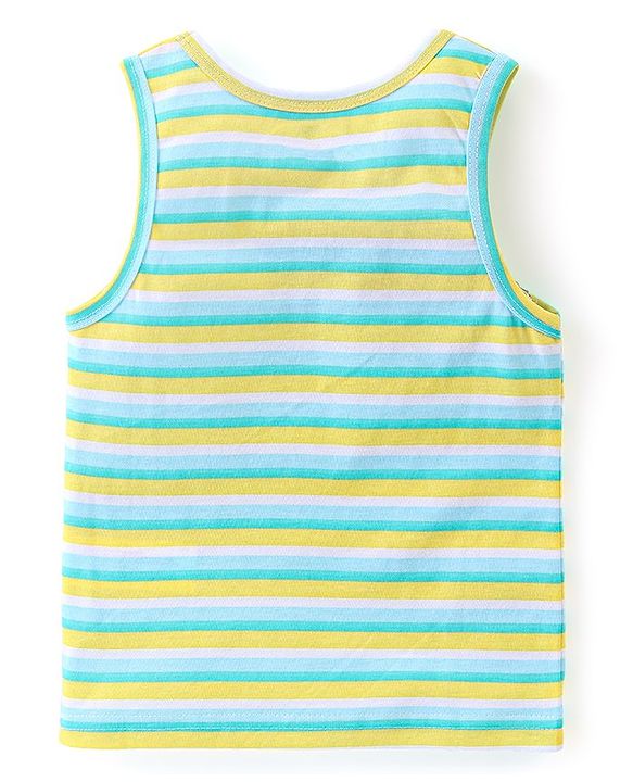 Babyhug 100% Cotton Sleeveless Sando Froggy Printed Pack of 3 - Blue Green & Yellow