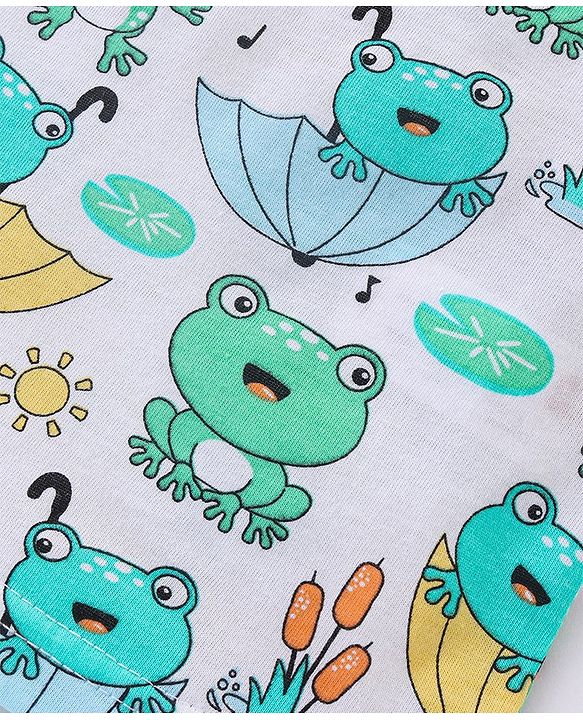 Babyhug 100% Cotton Sleeveless Sando Froggy Printed Pack of 3 - Blue Green & Yellow