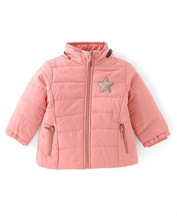 Babyhug Woven Full Sleeves Solid Colour Jacket with Detachable Hood - Pink