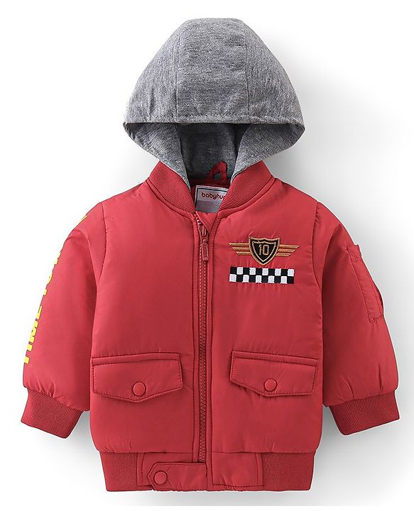 Babyhug Full Sleeves Hooded Jacket Racer Print - Red