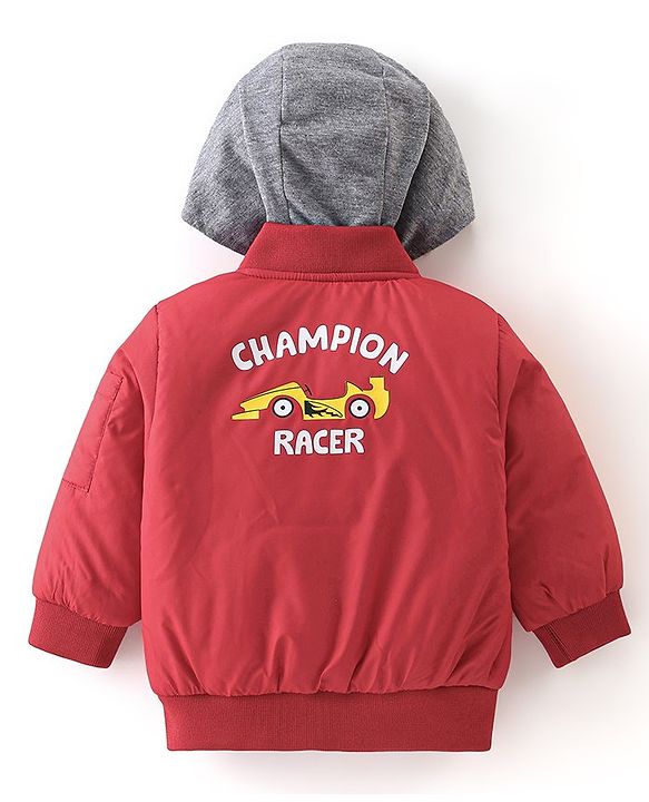 Babyhug Full Sleeves Hooded Jacket Racer Print - Red