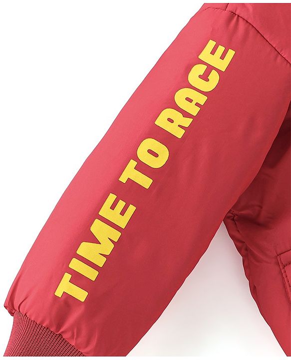 Babyhug Full Sleeves Hooded Jacket Racer Print - Red