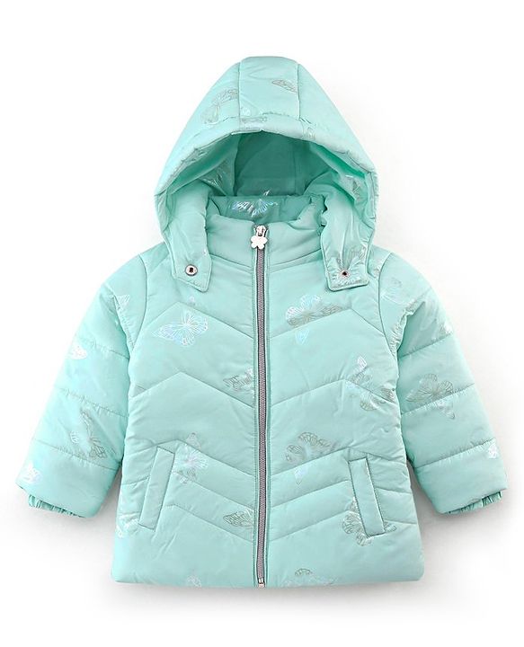 Babyhug Full Sleeves Hoodie with Butterfly Foil Print - Aqua
