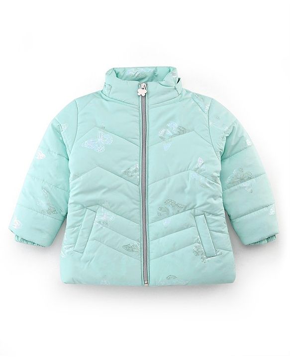 Babyhug Full Sleeves Hoodie with Butterfly Foil Print - Aqua