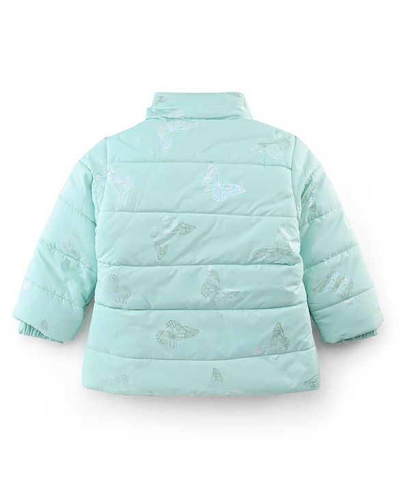 Babyhug Full Sleeves Hoodie with Butterfly Foil Print - Aqua