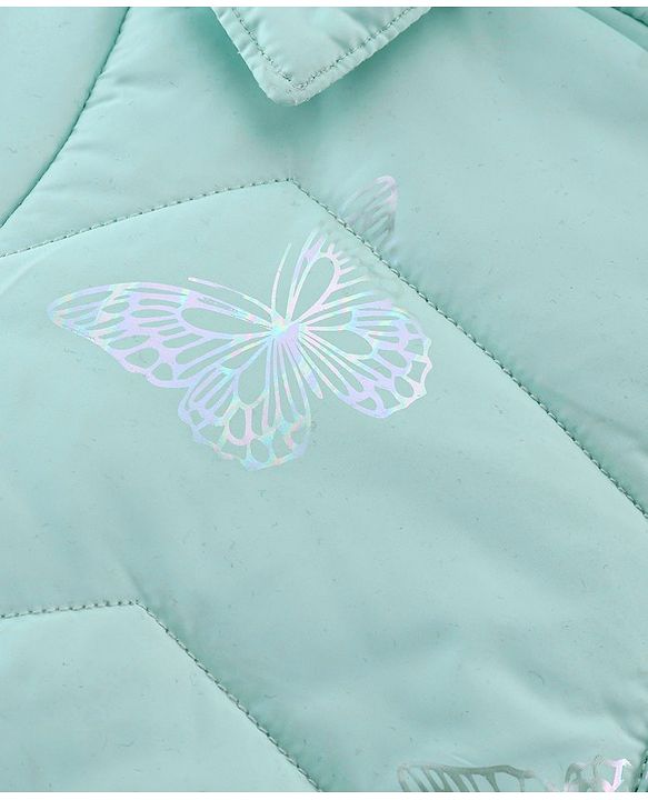 Babyhug Full Sleeves Hoodie with Butterfly Foil Print - Aqua