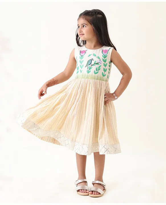 Buy Off-white hand-painted floral dress-Dhaari by Deepika |Aashni & Co