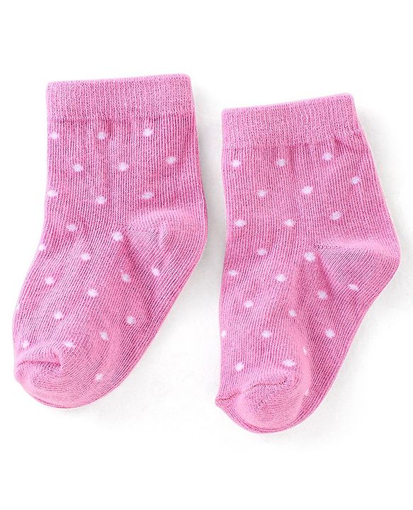 Cute Walk By Babyhug Cotton Knit Anti Bacterial Ankle Length Socks Polka Dot Design Pack Of 3 - Pink Yellow & Purple