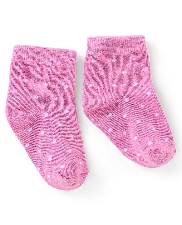 Cute Walk By Babyhug Cotton Knit Anti Bacterial Ankle Length Socks Polka Dot Design Pack Of 3 - Pink Yellow & Purple