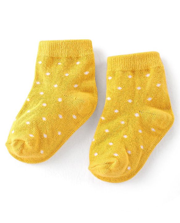Cute Walk By Babyhug Cotton Knit Anti Bacterial Ankle Length Socks Polka Dot Design Pack Of 3 - Pink Yellow & Purple