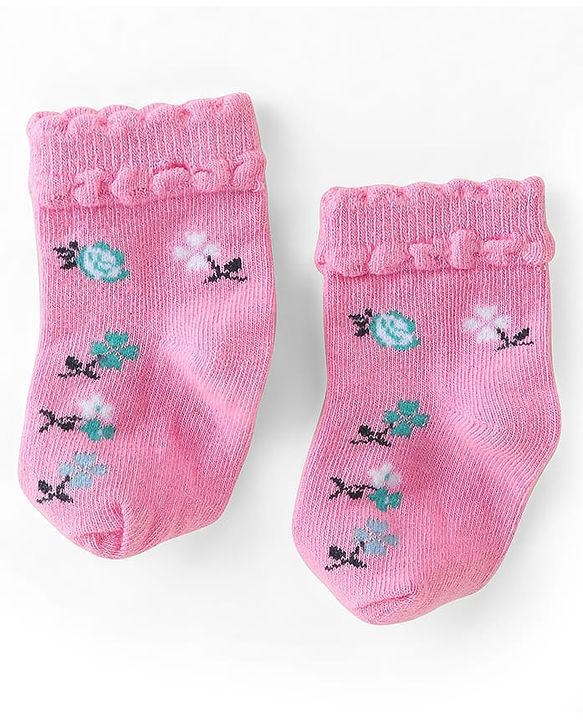 Cute Walk by Babyhug Knit Ankle Length Anti Bacterial Socks Floral Design - Multicolor