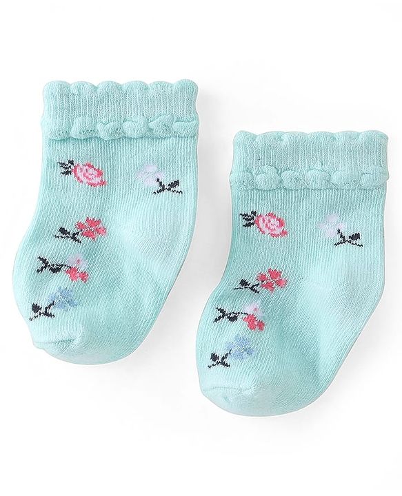 Cute Walk by Babyhug Knit Ankle Length Anti Bacterial Socks Floral Design - Multicolor