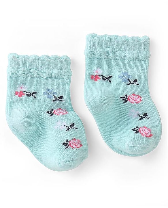 Cute Walk by Babyhug Knit Ankle Length Anti Bacterial Socks Floral Design - Multicolor