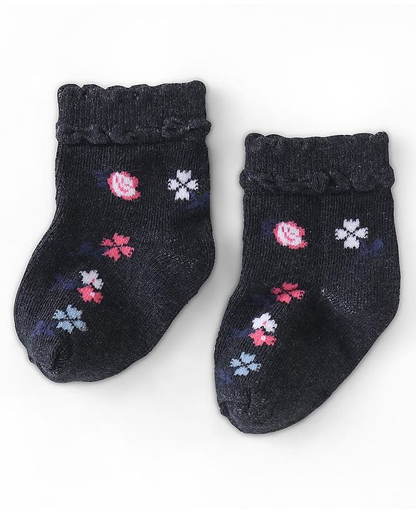Cute Walk by Babyhug Knit Ankle Length Anti Bacterial Socks Floral Design - Multicolor