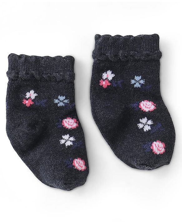 Cute Walk by Babyhug Knit Ankle Length Anti Bacterial Socks Floral Design - Multicolor