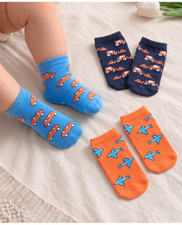Cute Walk By Babyhug Non Terry Anti-Bacterial Ankle Length Socks Star Print Pack Of 3 - Multicolour
