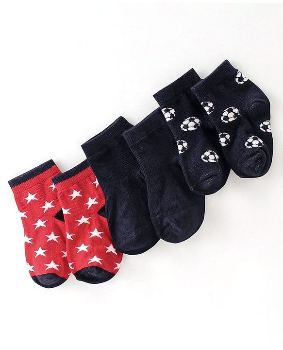 Cute Walk By Babyhug Anti Bacterial Ankle Length Socks Star Design Pack Of 3 - Black & Red