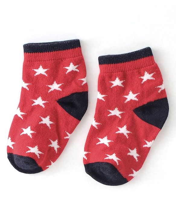 Cute Walk By Babyhug Anti Bacterial Ankle Length Socks Star Design Pack Of 3 - Black & Red