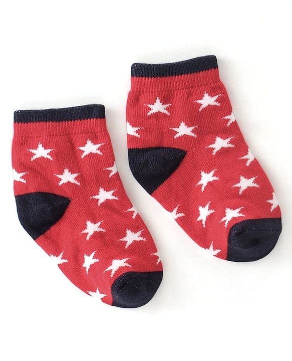 Cute Walk By Babyhug Anti Bacterial Ankle Length Socks Star Design Pack Of 3 - Black & Red