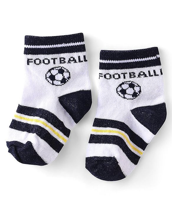 Cute Walk by Babyhug Anti-Bacterial Ankle Length Striped & Football Design Socks Pack of 3 - White Black & Yellow