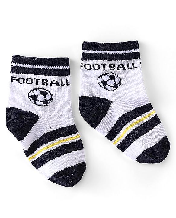Cute Walk by Babyhug Anti-Bacterial Ankle Length Striped & Football Design Socks Pack of 3 - White Black & Yellow