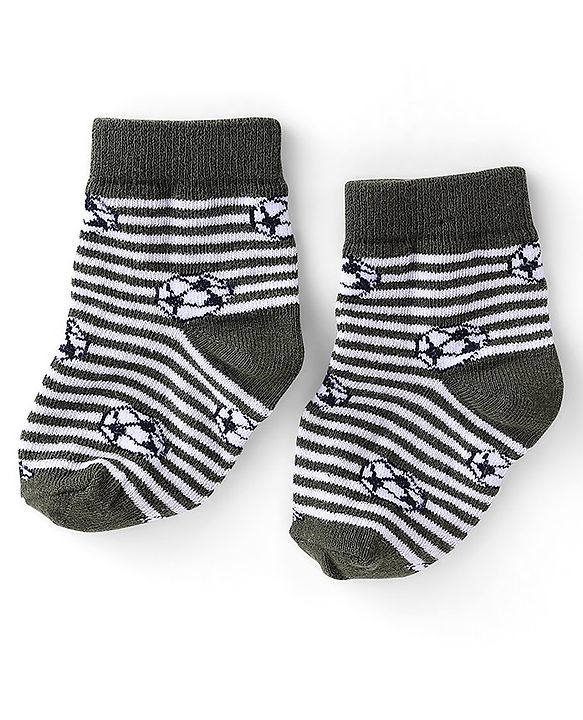 Cute Walk by Babyhug Anti-Bacterial Ankle Length Striped & Football Design Socks Pack of 3 - White Black & Yellow