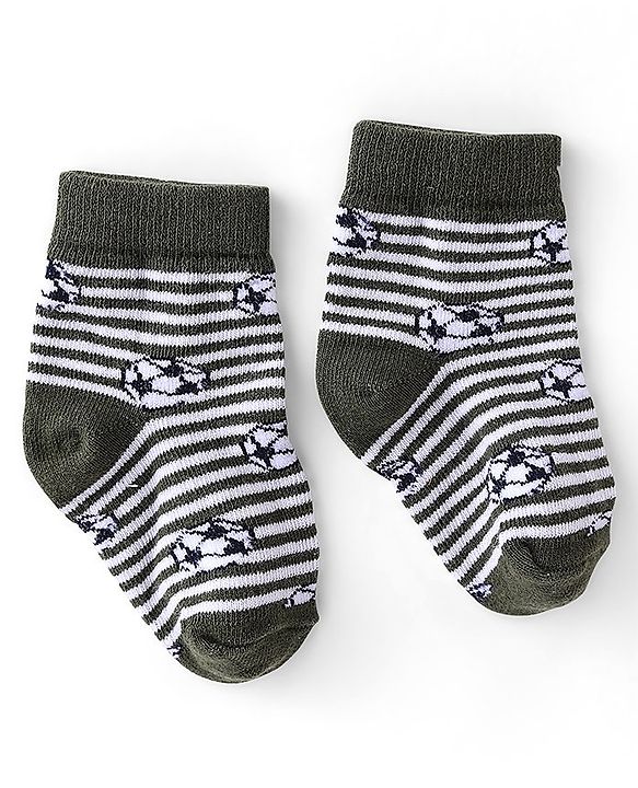 Cute Walk by Babyhug Anti-Bacterial Ankle Length Striped & Football Design Socks Pack of 3 - White Black & Yellow