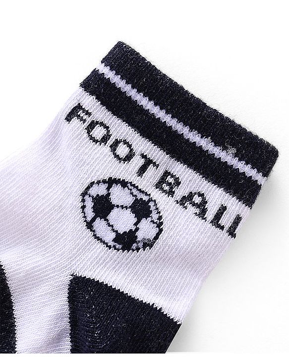 Cute Walk by Babyhug Anti-Bacterial Ankle Length Striped & Football Design Socks Pack of 3 - White Black & Yellow