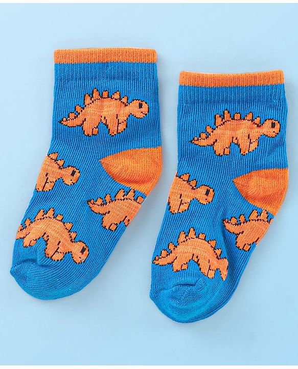 Cute Walk by Babyhug Cotton Knit Ankle Length Anti Bacterial Socks Dino Design Pack of 3 - Multicolor