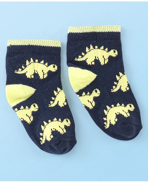 Cute Walk by Babyhug Cotton Knit Ankle Length Anti Bacterial Socks Dino Design Pack of 3 - Multicolor