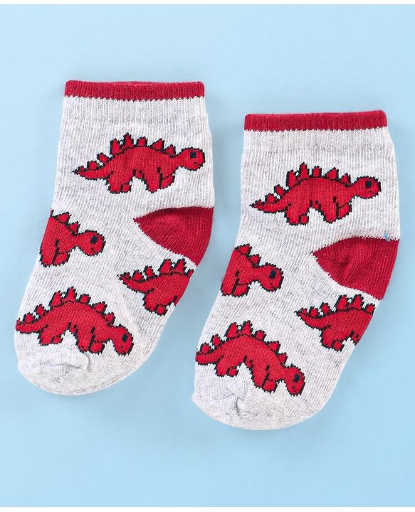 Cute Walk by Babyhug Cotton Knit Ankle Length Anti Bacterial Socks Dino Design Pack of 3 - Multicolor
