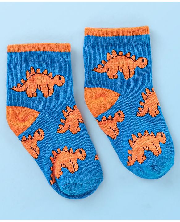Cute Walk by Babyhug Cotton Knit Ankle Length Anti Bacterial Socks Dino Design Pack of 3 - Multicolor
