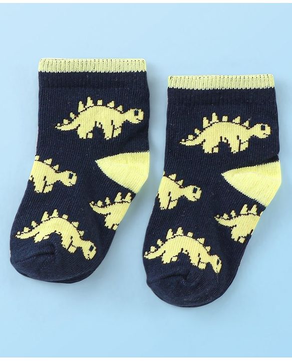 Cute Walk by Babyhug Cotton Knit Ankle Length Anti Bacterial Socks Dino Design Pack of 3 - Multicolor
