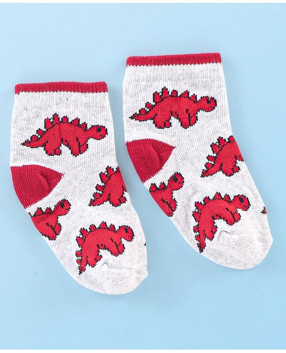 Cute Walk by Babyhug Cotton Knit Ankle Length Anti Bacterial Socks Dino Design Pack of 3 - Multicolor