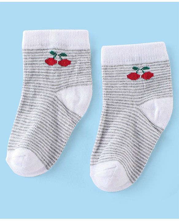 Cute Walk By Babyhug Cotton Knit Anti Bacterial Ankle Length Socks Stripes & Floral Design Pack Of 5 - Red Blue & White
