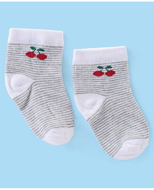 Cute Walk By Babyhug Cotton Knit Anti Bacterial Ankle Length Socks Stripes & Floral Design Pack Of 5 - Red Blue & White