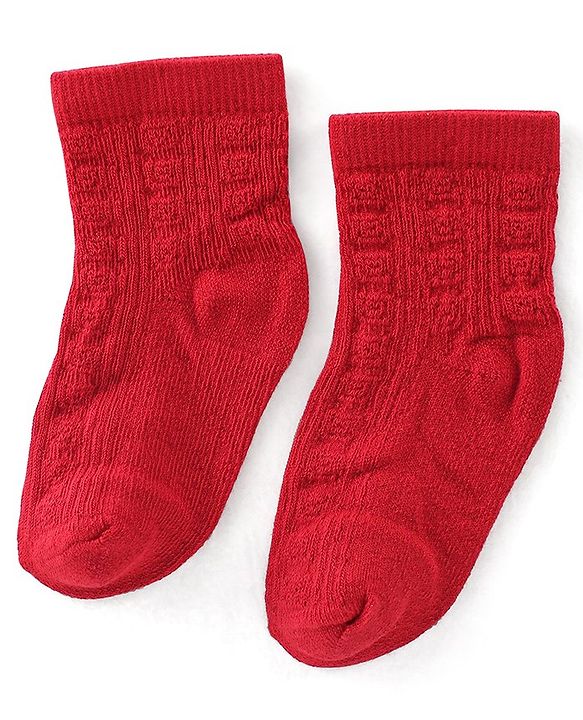 Cute Walk By Babyhug Cotton Knit Anti Bacterial Ankle Length Socks Stripes & Floral Design Pack Of 5 - Red Blue & White